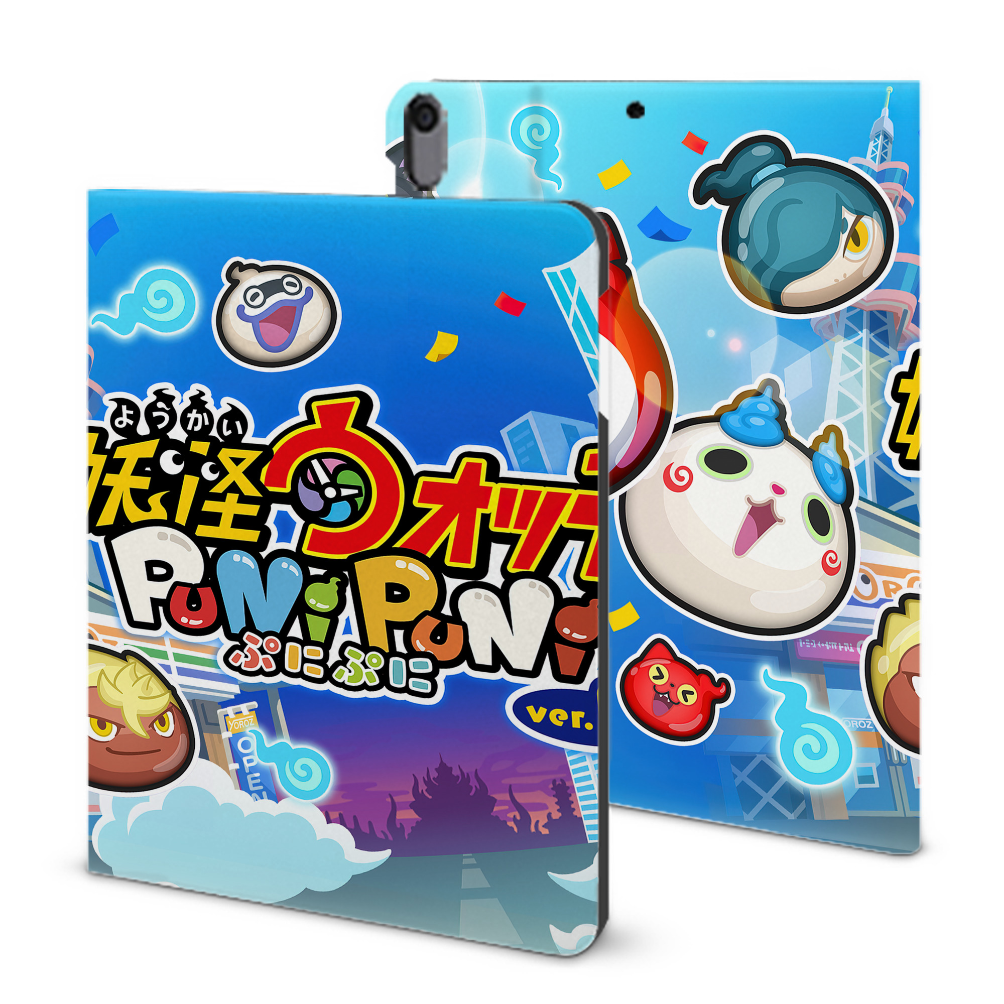 （画像用） 妖怪ウォッチ Yo-kai Watch IPad ケース ブック型 PUレザー TPU 耐衝撃 軽量 薄型 ペン収納なし 全面保護 IPad 各モデル対応